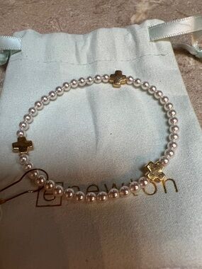 Enewton Extends Gold Cross Pearl Bracelet - White/Gold 7.25”